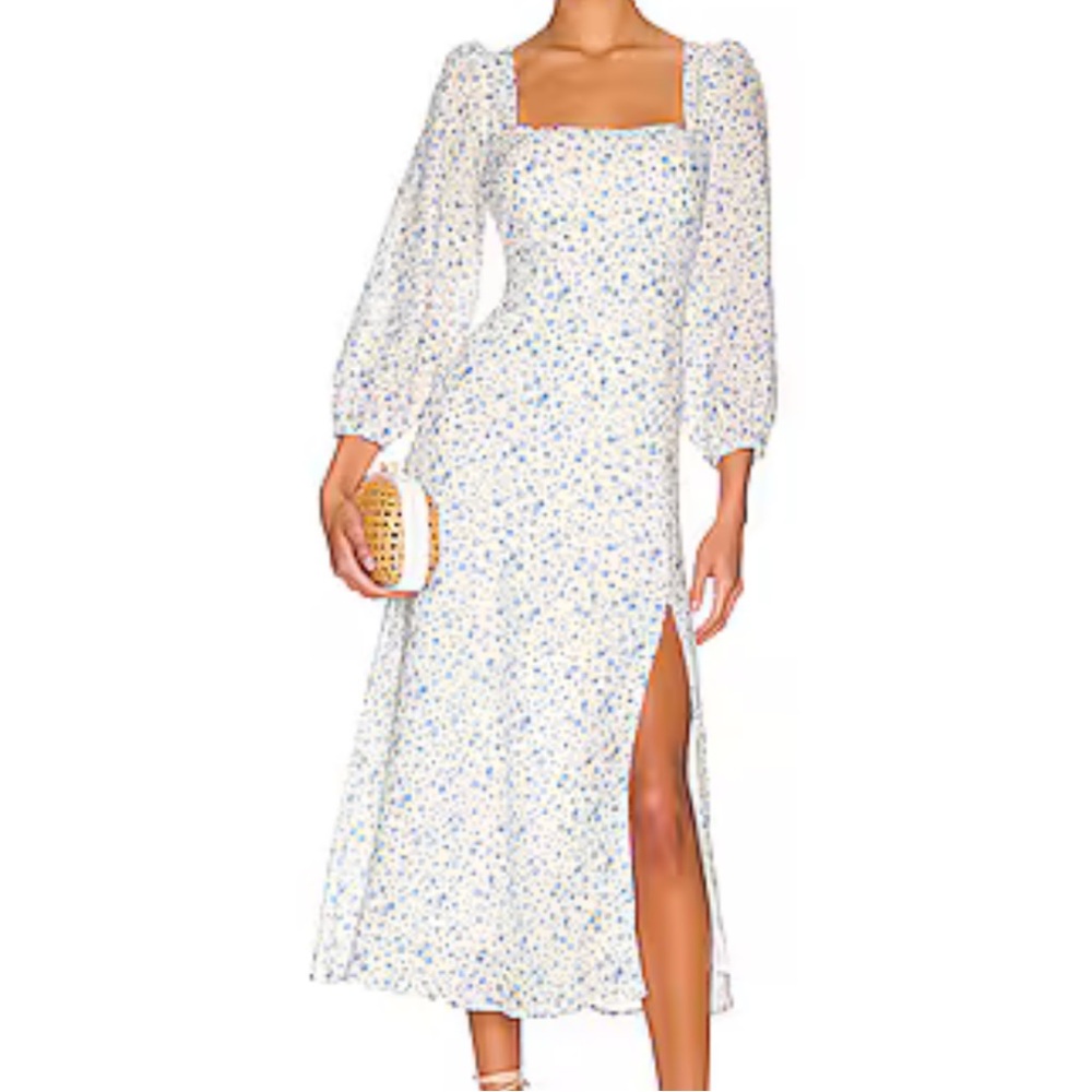 ASTR THE LABEL Audette Dress in Blue White Ditsy Size XS